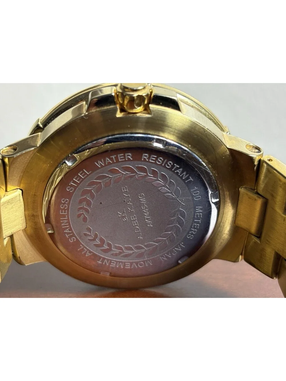 Adee Kaye AK7445-MG Men's Gold Tone Blue Dial Diver Style Watch 100M Japan Movt